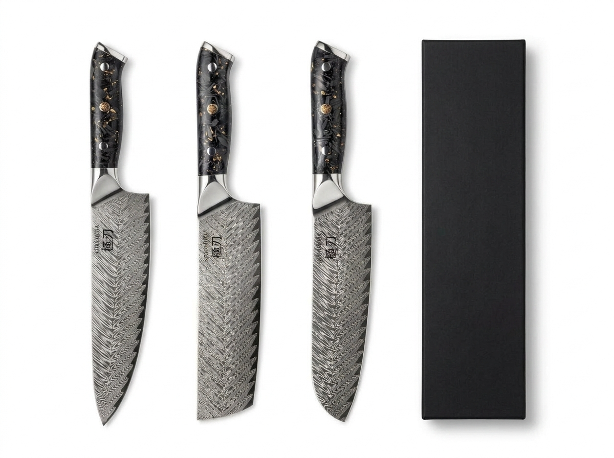 Set 3 Couteaux japonais sumi - Santoku , Nakiri , Chef