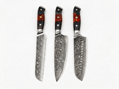 Set 3 Couteaux japonais kaminari - Santoku , Chef , Couteau à Pain