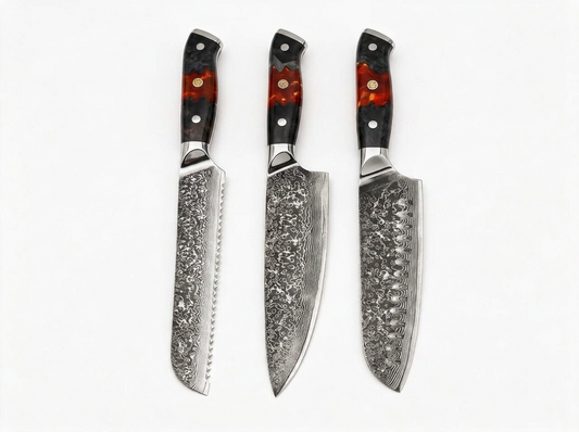 Set 3 Couteaux japonais kaminari - Santoku , Chef , Couteau à Pain