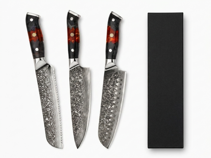 Set 3 Couteaux japonais kaminari - Santoku , Chef , Couteau à Pain