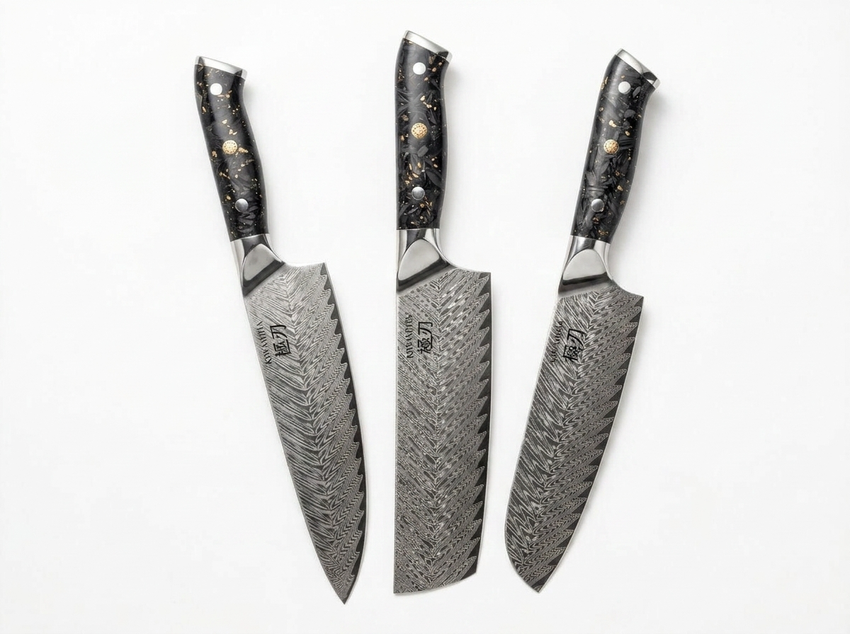 Set 3 Couteaux japonais sumi - Santoku , Nakiri , Chef