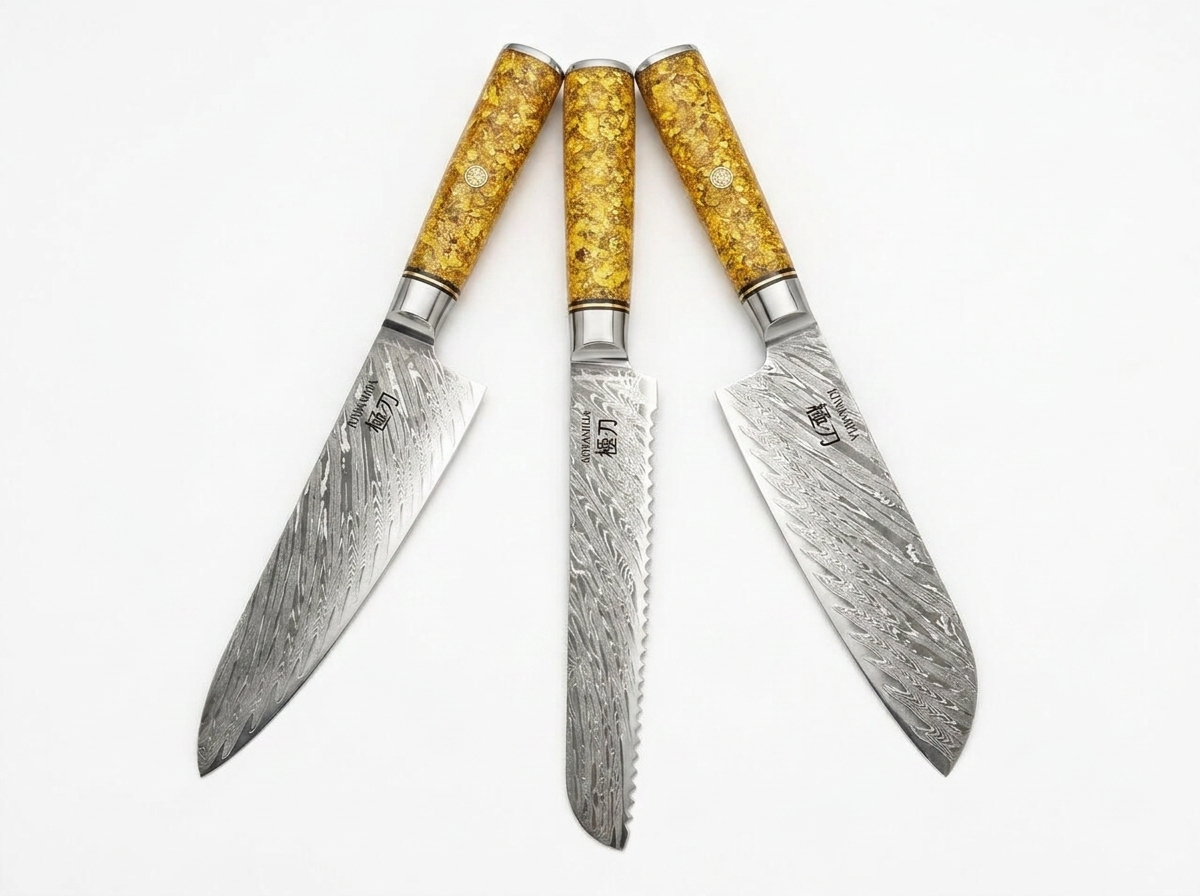 Set 3 Couteaux japonais Kinari - Santoku , Chef , Couteau à Pain