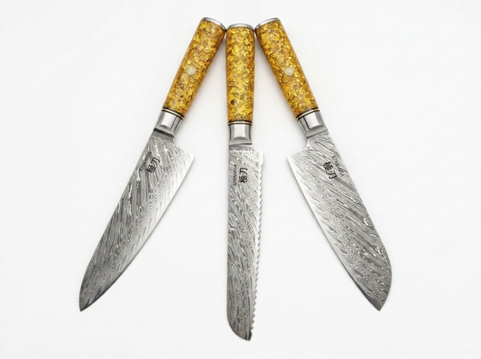 Set 3 Couteaux japonais Kinari - Santoku , Chef , Couteau à Pain