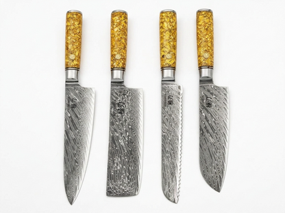 Set 4 Couteaux japonais kaminari - Santoku , Chef , Nakiri , Couteau à Pain