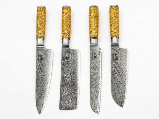 Set 4 Couteaux japonais kaminari - Santoku , Chef , Nakiri , Couteau à Pain
